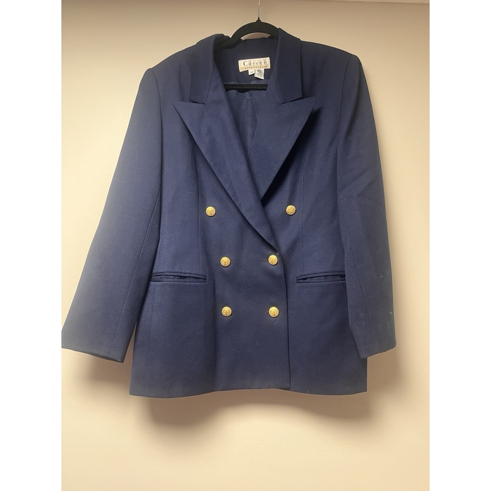 Career Essentials Women's 100% Pure Wool Button Down Jacket‎ Size 14 Navy